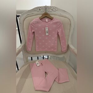 2T Pink Bow Rib & Pointelle Knit Baby Toddler Girls Lounge Set NWT